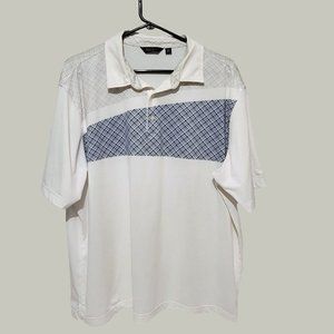 Walter Hagen Polo Shirt White Blue Essentials Geometric Print Size XL